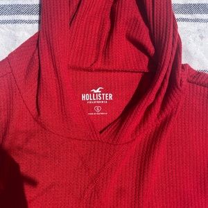 Hollister Red Ribbed Cropped Long Sleeve Hoodie Long Sleeve